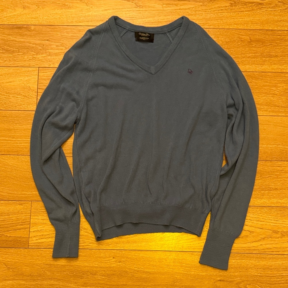 Christian Dior Blue V-Neck Sweater